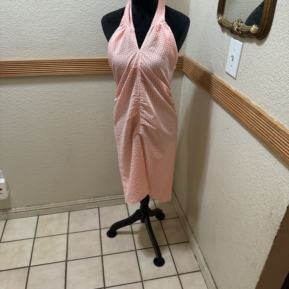 Mango Pink and White Halter Neck Open back Gingham dress size L - Picture 3 of 8